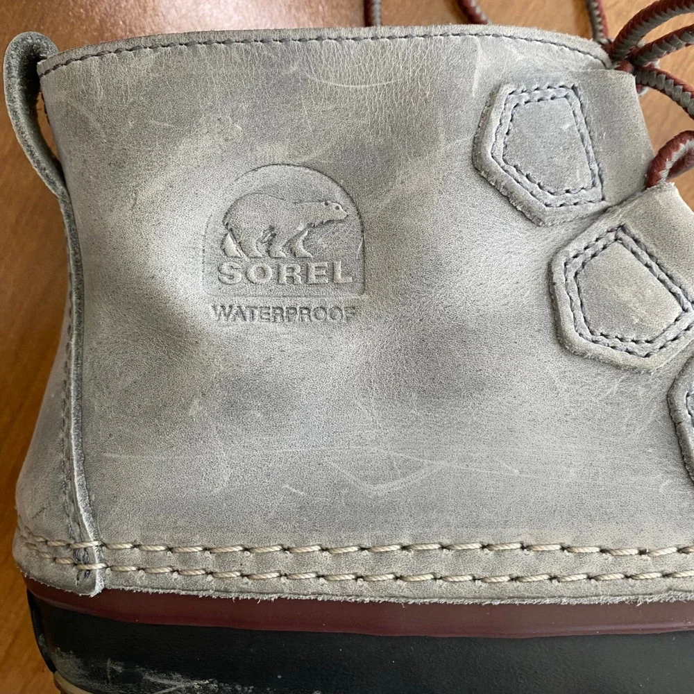Sorel Out N About Leather Duck Boots Quarry Grey Black Waterproof NL2133-052 8.5